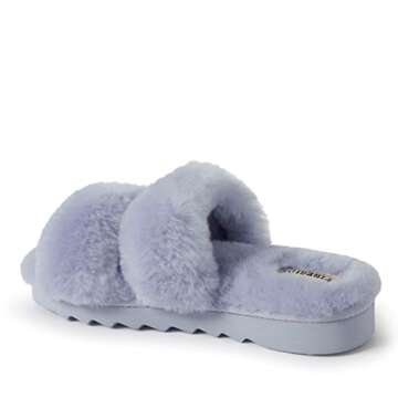 Dearfoams Women's Fireside Benalla All Over Shearling Double Band Easy on/Off Slide Slipper, Eventide, 8