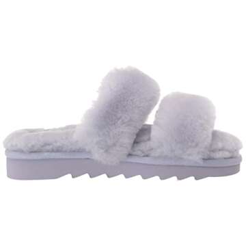 Dearfoams Women's Fireside Benalla All Over Shearling Double Band Easy on/Off Slide Slipper, Eventide, 8