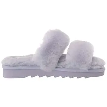 Dearfoams Women's Fireside Benalla All Over Shearling Double Band Easy on/Off Slide Slipper, Eventide, 8