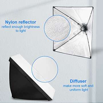 2PCS Portable Softbox Photography Lighting Kit Continuous Light System 85W Video Lighting Bulbs Photography Photo Studio Equipment for Filming Model Portraits Advertising Shooting (A)