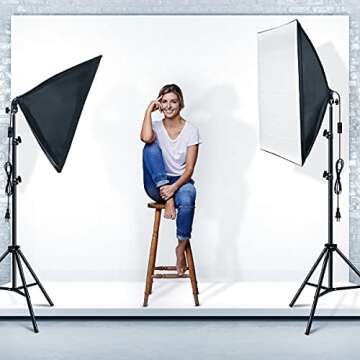 2PCS Portable Softbox Photography Lighting Kit Continuous Light System 85W Video Lighting Bulbs Photography Photo Studio Equipment for Filming Model Portraits Advertising Shooting (A)