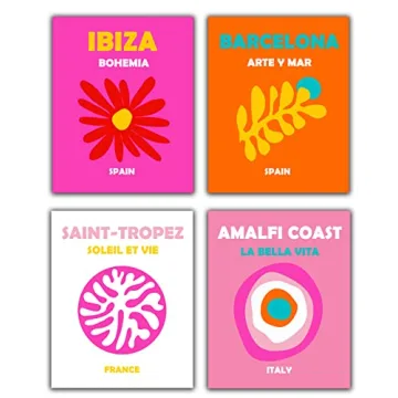 Vibrant Preppy Travel Prints No.30 Wall Art Decor - Set of 4, 8x10 Unframed