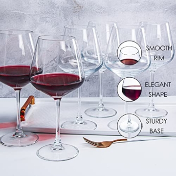 YARYOUNG Burgundy Wine Glasses Set of 6, Elegant 20 oz