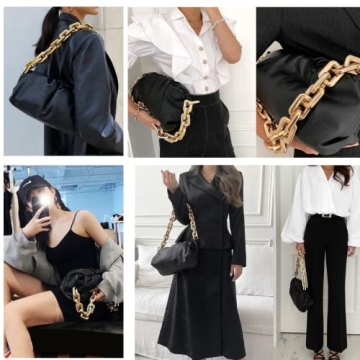 Prime Original Women's Chain Pouch Bag | Cloud-Shaped Dumpling Clutch Purse | Ruched Chain Shoulder Handbag (Black)