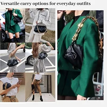 Prime Original Women's Chain Pouch Bag | Cloud-Shaped Dumpling Clutch Purse | Ruched Chain Shoulder Handbag (Black)