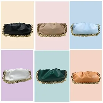 Prime Original Women's Chain Pouch Bag | Cloud-Shaped Dumpling Clutch Purse | Ruched Chain Shoulder Handbag (Black)