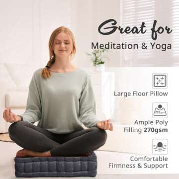 Intelligent Design Azza Floor Pillow, Large Cushions Sitting for Adults, Floor Pillow for Meditation or Yoga, Lustrous Chenille Tufted with Scalloped Edges for Bench/Chair Cushion, 20"x20"x5" Charcoal