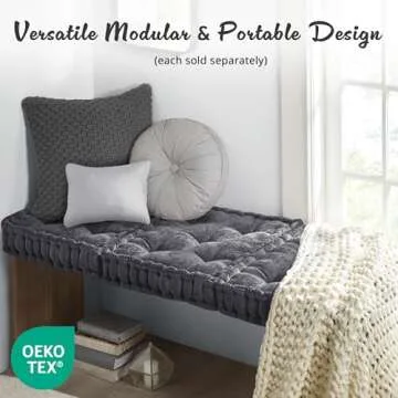 Intelligent Design Azza Floor Pillow, Large Cushions Sitting for Adults, Floor Pillow for Meditation or Yoga, Lustrous Chenille Tufted with Scalloped Edges for Bench/Chair Cushion, 20"x20"x5" Charcoal