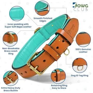 Genuine Leather Dog Collar | Full Grain, Heavy Duty, Comfortable, Padded, Strong | Best for Pups, Small, Medium, Large & XL Breeds (X-Large (Fit Neck Size 22"-26"), Tan)