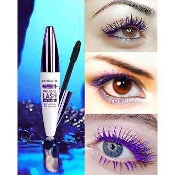 5D Colored Mascara Volume and Length-2Pcs Blue Purple Waterproof Smudge-proof Tubing Mascara for Eye...