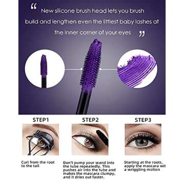 5D Colored Mascara Volume and Length-2Pcs Blue Purple Waterproof Smudge-proof Tubing Mascara for Eyelashes, Best Volumizing Lengthening Curling Mascara, Cosplay Party Stage Use,for Women Makeup Gift