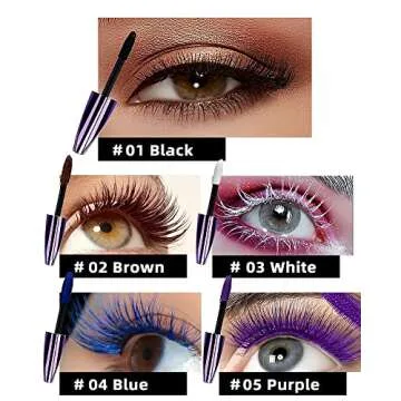 5D Colored Mascara Volume and Length-2Pcs Blue Purple Waterproof Smudge-proof Tubing Mascara for Eyelashes, Best Volumizing Lengthening Curling Mascara, Cosplay Party Stage Use,for Women Makeup Gift
