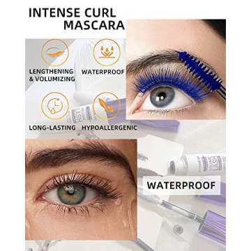 5D Colored Mascara Volume and Length-2Pcs Blue Purple Waterproof Smudge-proof Tubing Mascara for Eyelashes, Best Volumizing Lengthening Curling Mascara, Cosplay Party Stage Use,for Women Makeup Gift
