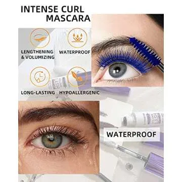5D Colored Mascara Volume and Length-2Pcs Blue Purple Waterproof Smudge-proof Tubing Mascara for Eyelashes, Best Volumizing Lengthening Curling Mascara, Cosplay Party Stage Use,for Women Makeup Gift