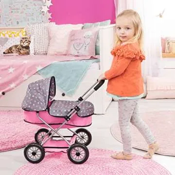 Bayer Smarty Modern Doll's Pram Set with Travel Bed for 18" Dolls - Includes Blanket, Pillow, Table Seat, Feeding Set & More