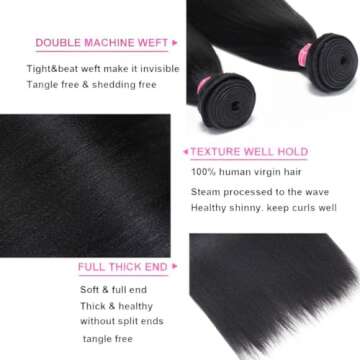 UNICE Silk Yaki Straight Human Hair Weave 3 Bundles