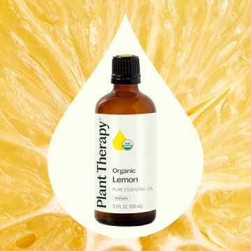 Plant Therapy Organic Lemon Essential Oil 100% Pure, USDA Certified Organic, Undiluted, Natural Aromatherapy, Therapeutic Grade 100 mL (3.3 oz)