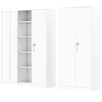 Greenvelly White Metal Storage Cabinet - Locking, 4 Adjustable Shelves, 72" Tall Tool Storage for Ho...