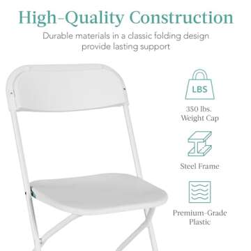 Best Choice Products Set of 10 Plastic Folding Chairs, Portable Stacking Indoor Outdoor Seating for Home, Yard, Garden, Parties, Events w/Non-Slip Feet, 350lb Weight Capacity - White