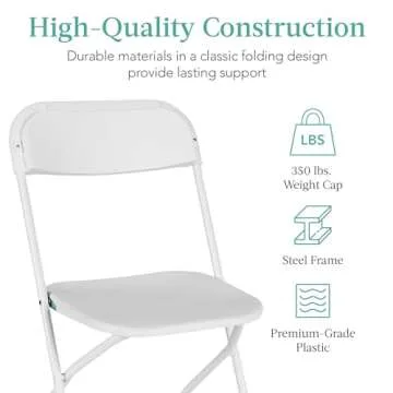 Best Choice Products Set of 10 Plastic Folding Chairs, Portable Stacking Indoor Outdoor Seating for Home, Yard, Garden, Parties, Events w/Non-Slip Feet, 350lb Weight Capacity - White