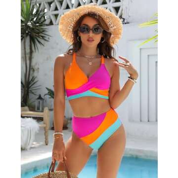 Blooming Jelly High Waisted Bikini Sets for Women Modest Two Piece Swimsuit Curvy Neon Bathing Suit ...