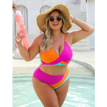 Blooming Jelly High Waisted Bikini Sets for Women Modest Two Piece Swimsuit Curvy Neon Bathing Suit 2025 (M, Orange Pink)