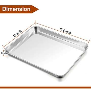 TeamFar Baking Sheet, 17.6’’ x 13’’ x 1’’ Stainless Steel Large Cookie Sheet Half Baking...