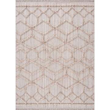 Hauteloom Malilinao Farmhouse Living Room Bedroom Modern Moroccan Trellis Area Rug - Soft Shaggy Hig...