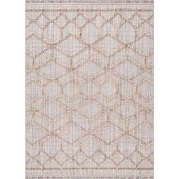 Hauteloom Malilinao Farmhouse Living Room Bedroom Modern Moroccan Trellis Area Rug - Soft Shaggy Hig...