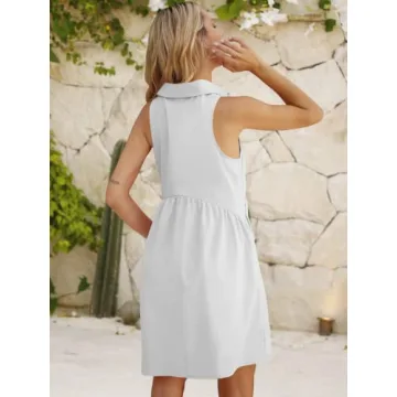 Stylish Women Summer Collared Dress with Pockets