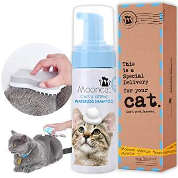 Mooncat Waterless Cat Shampoo+Cat Brush, Licking Safe Dry Shampoo for Cats, No Rinse Foam Cat Bath, ...