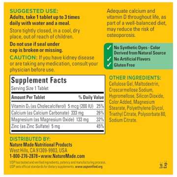 Nature Made Calcium Magnesium Zinc with Vitamin D3, 300 Tablets