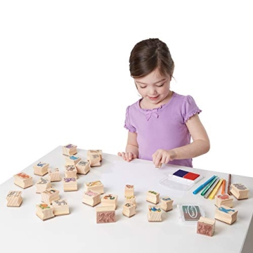 Melissa & Doug Deluxe Wooden Stamp Set: Animals - 30 Stamps, 6 Markers, 2 Stamp Pads - Kids Art Projects, With Washable Ink, Wooden Animal Stamps For Ages 4+