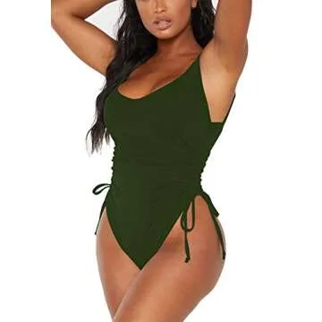 Viottiset Women's Ruched High Cut One Piece Swimsuit Tummy Control Bathing Suit Monokini