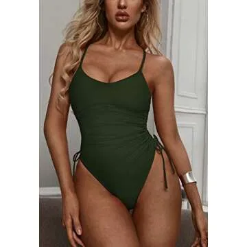 Viottiset Women's Ruched High Cut One Piece Swimsuit Tummy Control Bathing Suit Monokini