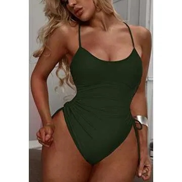 Viottiset Women's Ruched High Cut One Piece Swimsuit Tummy Control Bathing Suit Monokini