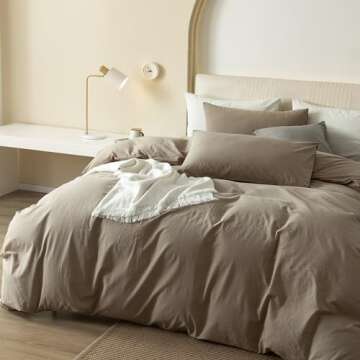 JIYUAN 100% Washed Cotton Duvet Cover Set Comfy Simple Style Soft Breathable Textured Durable Linen ...