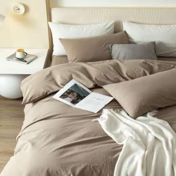 JIYUAN 100% Washed Cotton Duvet Cover Set Comfy Simple Style Soft Breathable Textured Durable Linen Feel Bedding for All Seasons King, Solid Khaki