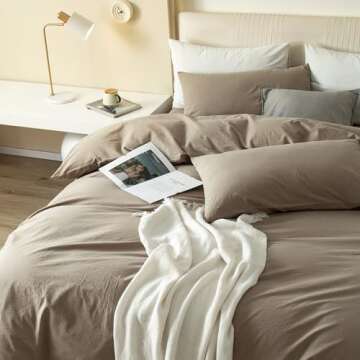 JIYUAN 100% Washed Cotton Duvet Cover Set Comfy Simple Style Soft Breathable Textured Durable Linen Feel Bedding for All Seasons King, Solid Khaki