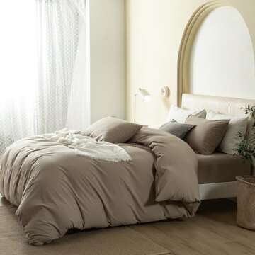 JIYUAN 100% Washed Cotton Duvet Cover Set Comfy Simple Style Soft Breathable Textured Durable Linen Feel Bedding for All Seasons King, Solid Khaki