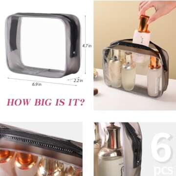 6 Pack Toiletry Bag Makeup Bag Cosmetic Bag, TSA Approved Clear Travel Toiletry Bag wih Zippers, Qua...