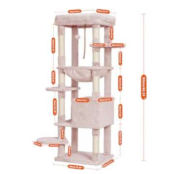 Heybly Cat Tree for Large Cats 20 lbs Heavy Duty,60 inches XXL Cat Tower for Indoor Cats,Multi-Level Cat Furniture Condo for Cats with Big Padded Plush Perch,Cozy Basket HCT050MU
