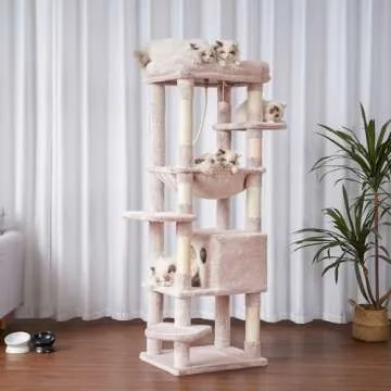 Heybly Cat Tree for Large Cats 20 lbs Heavy Duty,60 inches XXL Cat Tower for Indoor Cats,Multi-Level Cat Furniture Condo for Cats with Big Padded Plush Perch,Cozy Basket HCT050MU