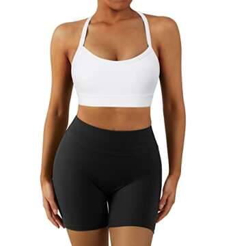 RXRXCOCO Women Padded Open Back Sports Bra Spaghetti Strap Racerback Low Impact Workout Yoga Bra Cropped Tank Tops(White-1,L)