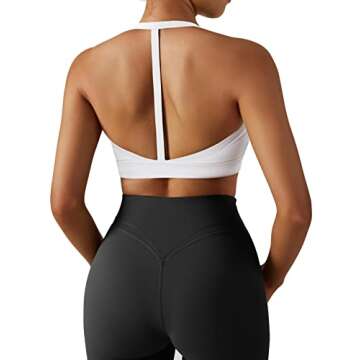 RXRXCOCO Women Padded Open Back Sports Bra Spaghetti Strap Racerback Low Impact Workout Yoga Bra Cropped Tank Tops(White-1,L)