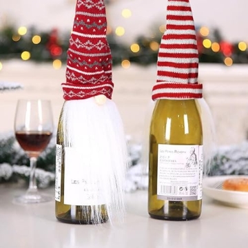 Christmas Gnome Wine Bottle Covers 4 Pack Handmade Toppers