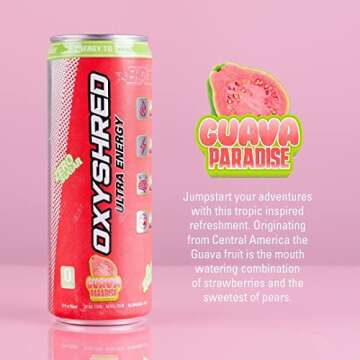 EHP Labs OxyShred Healthy Energy Drink - Sugar Free Energy Drinks with Amino Acids, Green Tea Extract, Vitamin C & L Carnitine - Carb Free, Calorie Free, Natural Caffeine - Guava Paradise (12-Pack)