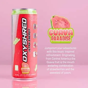 EHP Labs OxyShred Healthy Energy Drink - Sugar Free Energy Drinks with Amino Acids, Green Tea Extract, Vitamin C & L Carnitine - Carb Free, Calorie Free, Natural Caffeine - Guava Paradise (12-Pack)
