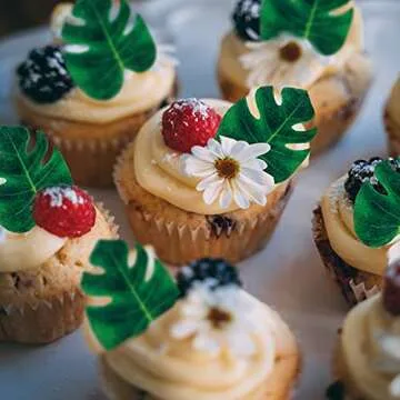 48pcs Edible Tropical Turtle Leaves Cupcake Toppers, CGHCEAI Palm Leaves Cake Decoration For Hawaii ...