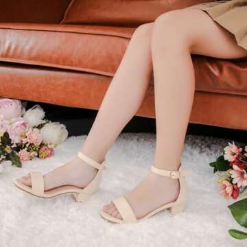 Dufannie Girls High Heels Open Toe Ankle Strap Chunky Heel Girls Sandals Girls Dress Shoes Party Wed...